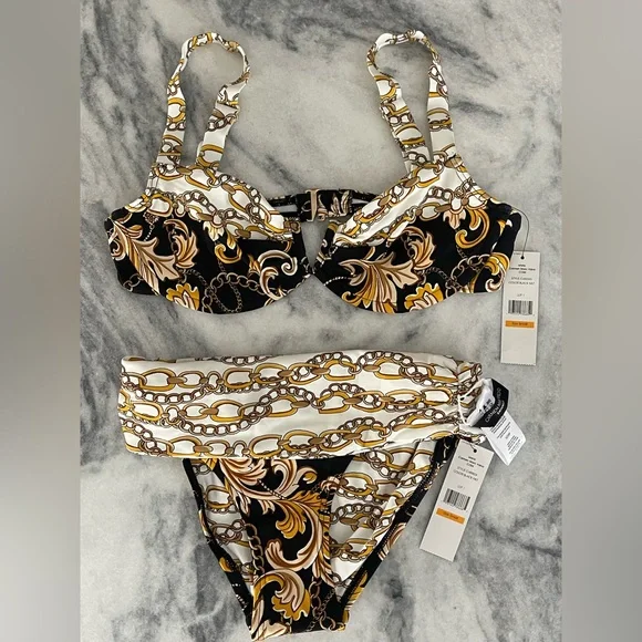 ‼️SOLD‼️Carmen Marc Valvo Swim Sense Filigree Status High Waist Bikini size S - Picture 5 of 12